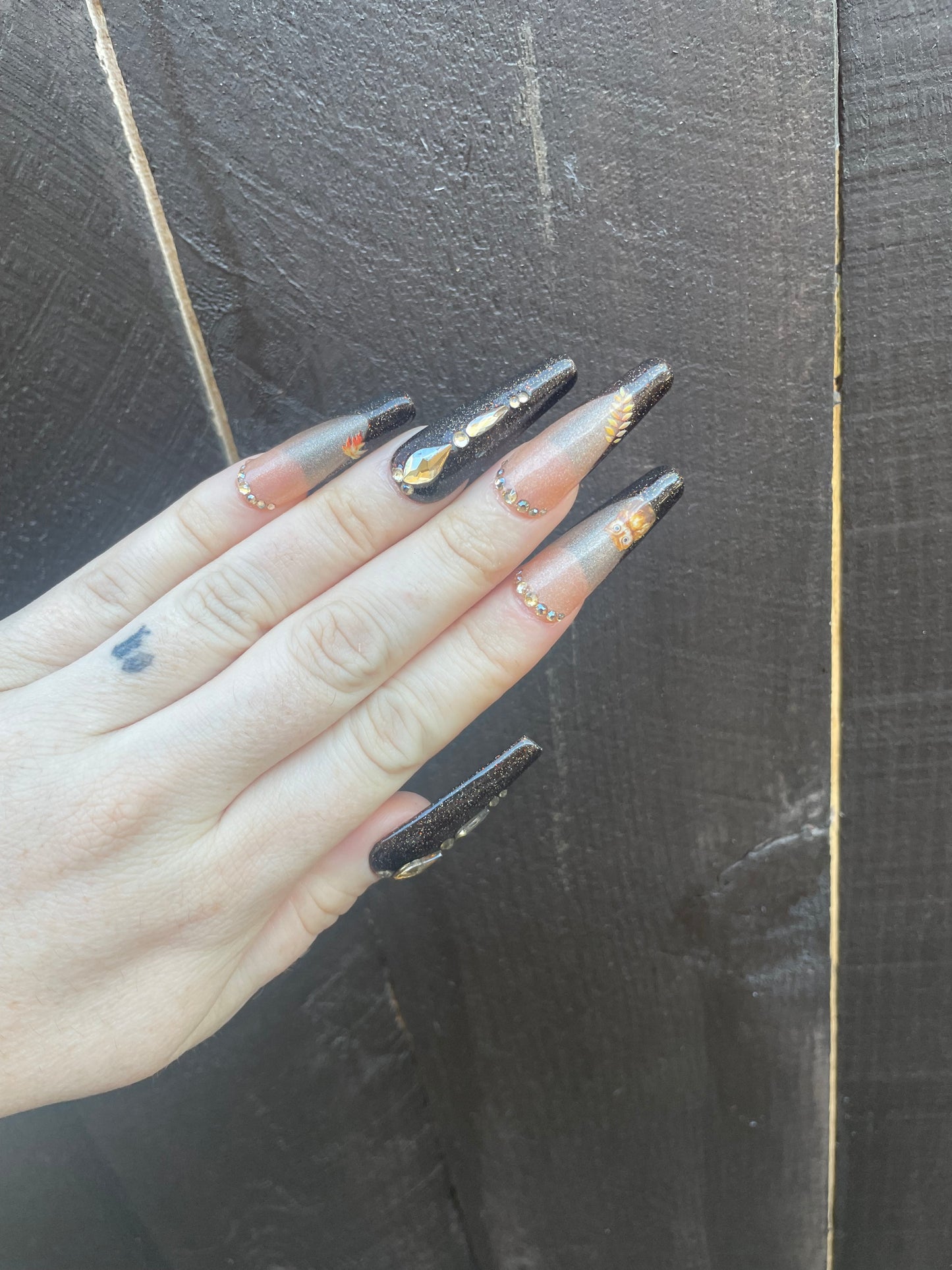 Brown Holographic Fall Nails