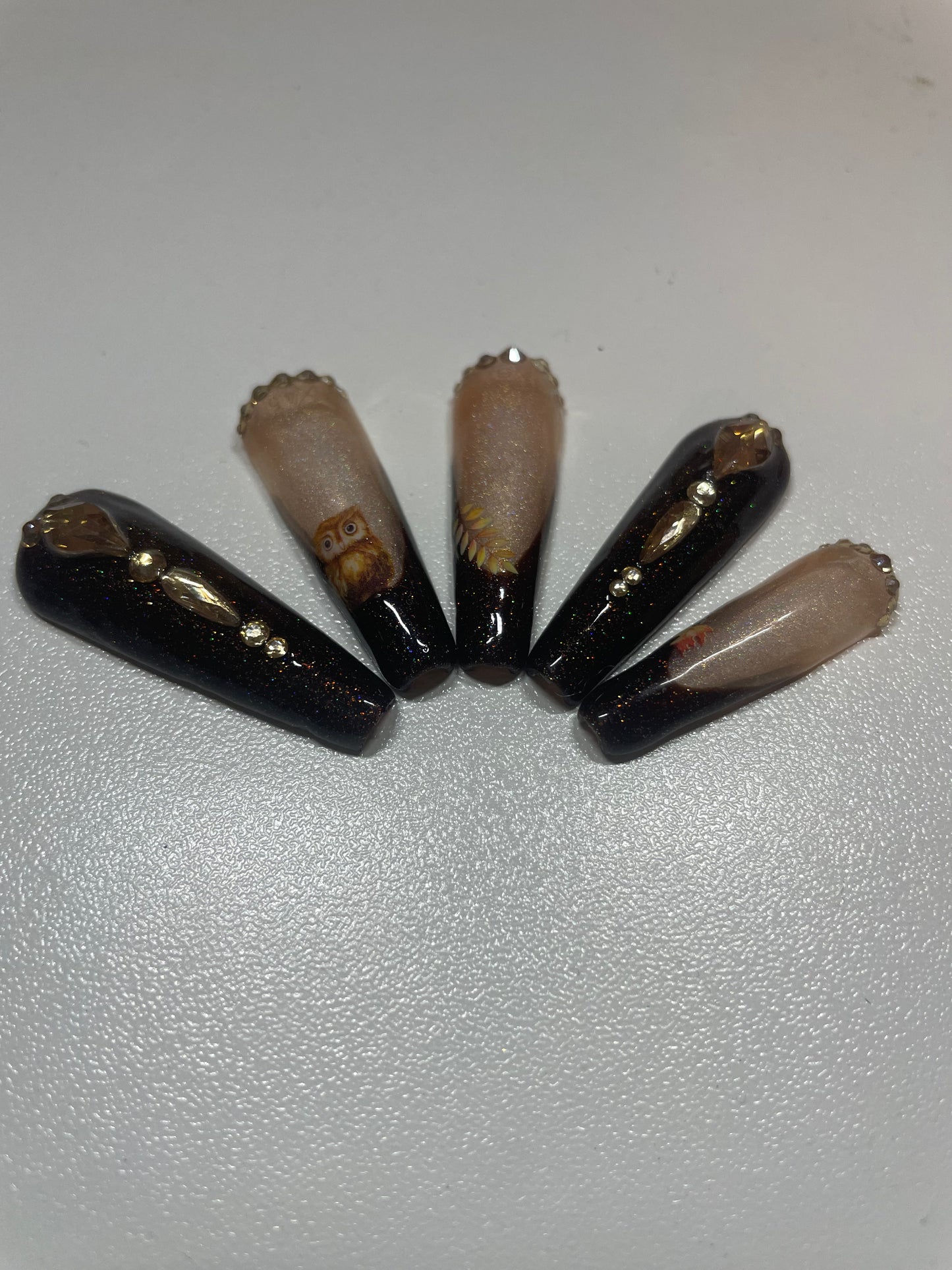 Brown Holographic Fall Nails
