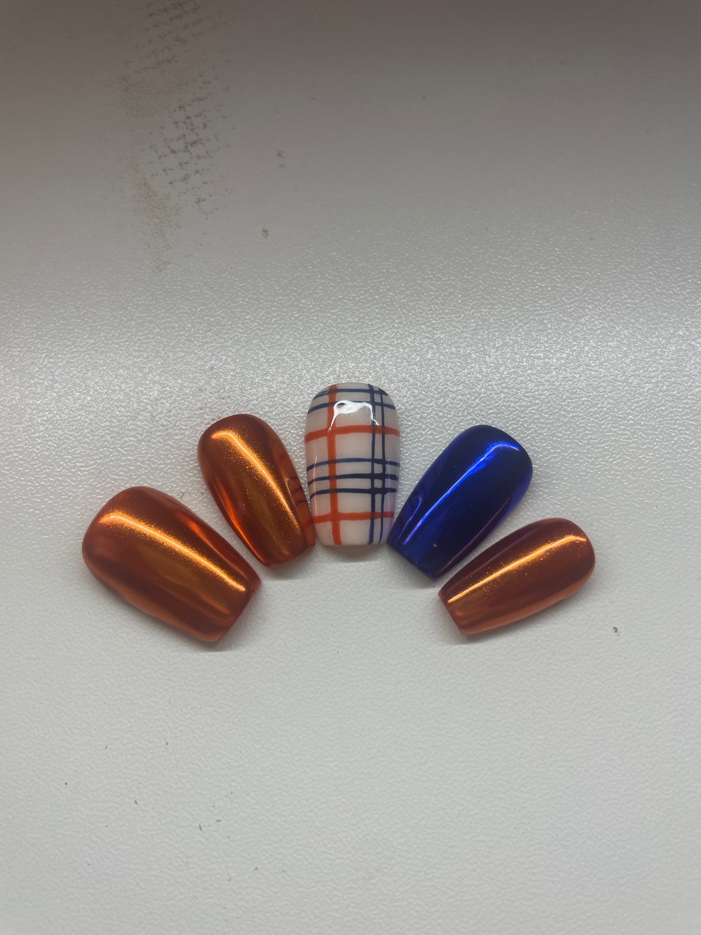 Blue and Orange chrome and plaid set