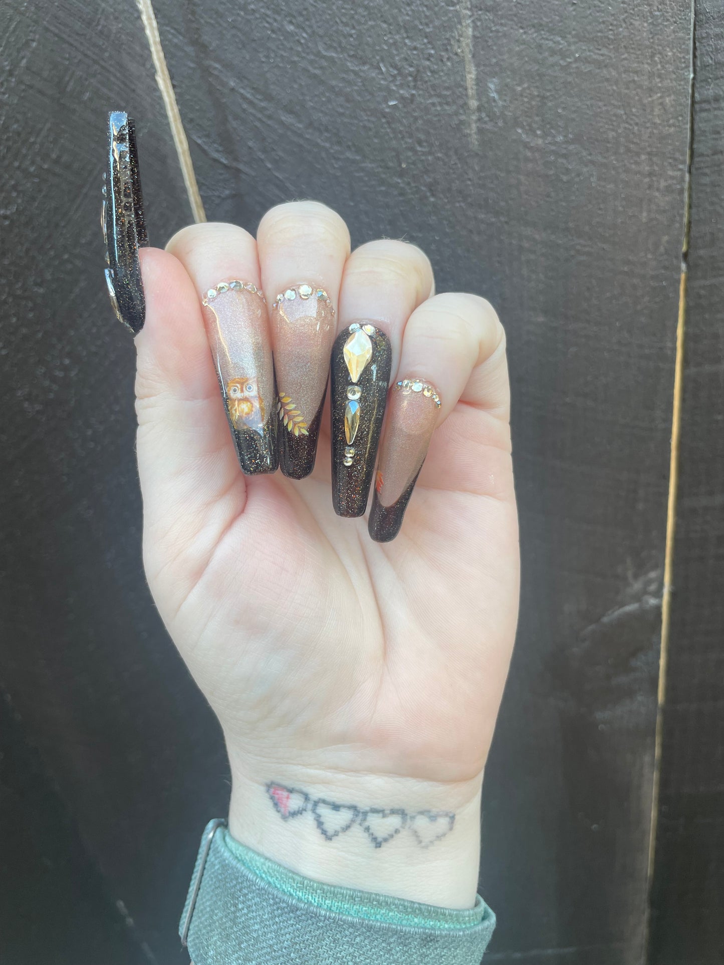 Brown Holographic Fall Nails