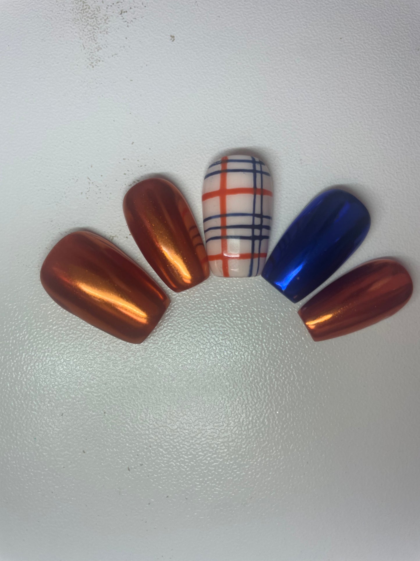 Blue and Orange chrome and plaid set